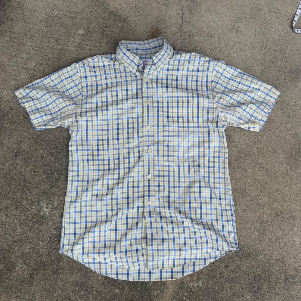 Brooks Brothers 346 Mens Blue Yellow Plaid Non-Iron Short Sleeve Shirt Size M